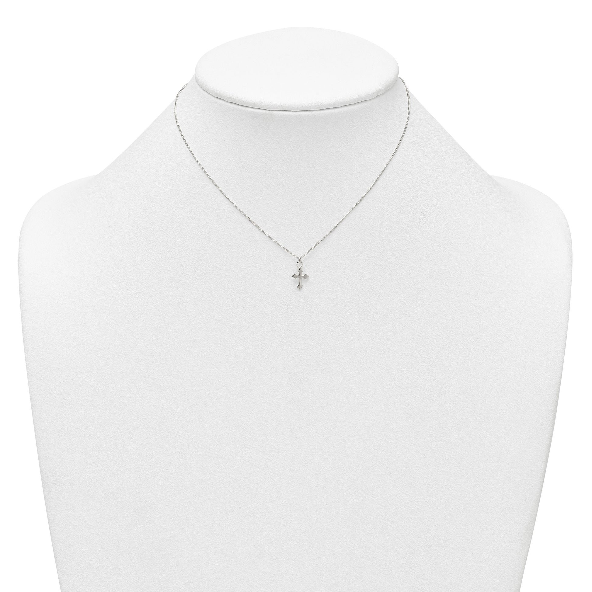 Sterling Silver Polished Cross Childrens 14 inch Necklace and Post Earrings Set