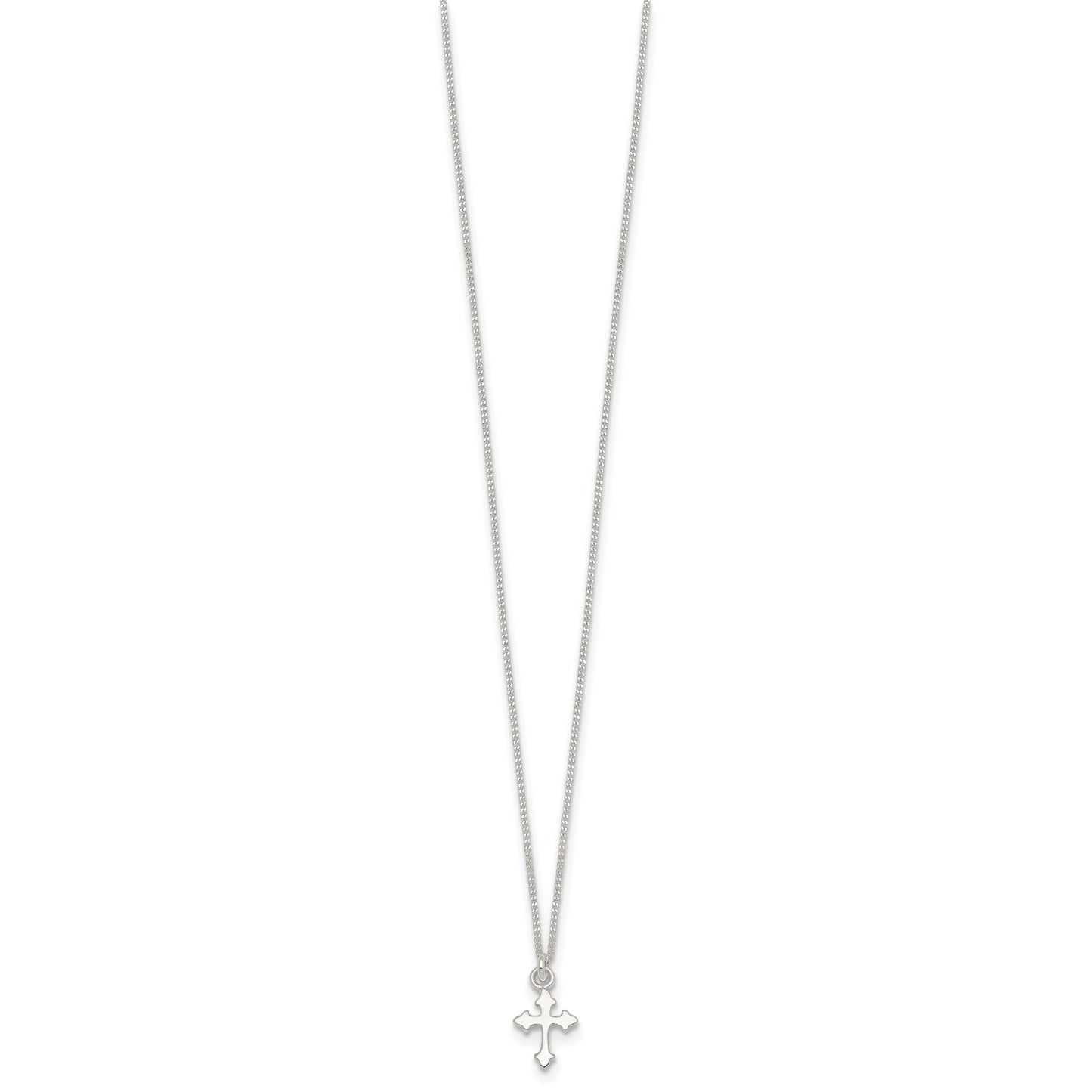 Sterling Silver Polished Cross Childrens 14 inch Necklace and Post Earrings Set
