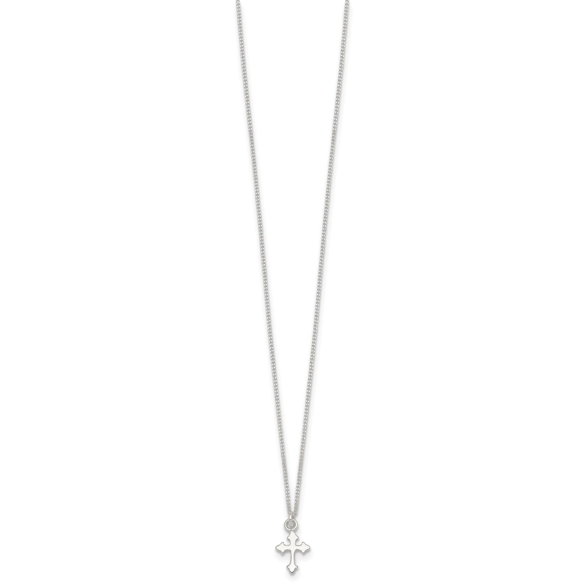 Sterling Silver Polished Cross Childrens 14 inch Necklace and Post Earrings Set