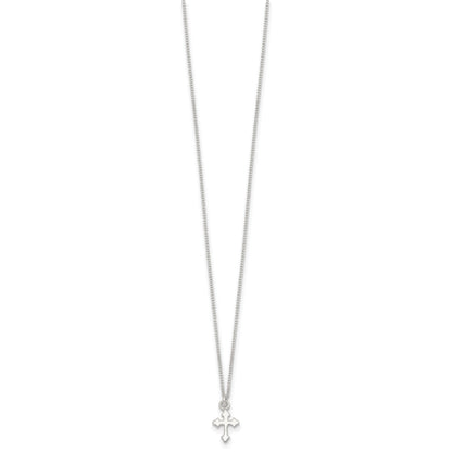 Sterling Silver Polished Cross Childrens 14 inch Necklace and Post Earrings Set