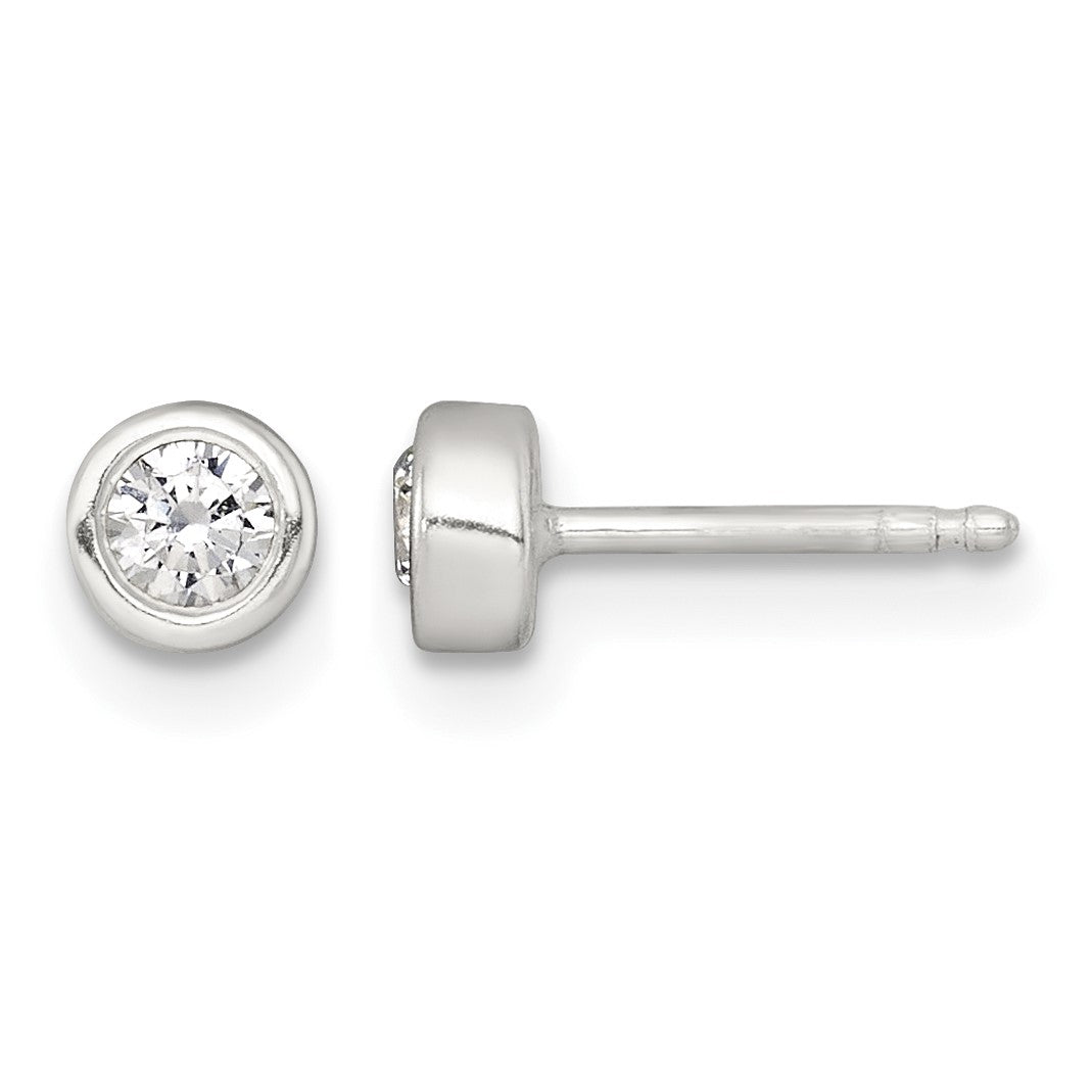 Sterling Silver Polished 4mm White CZ Childrens 14 inch Necklace and Post Earrings Set