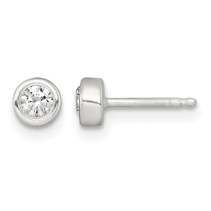 Sterling Silver Polished 4mm White CZ Childrens 14 inch Necklace and Post Earrings Set