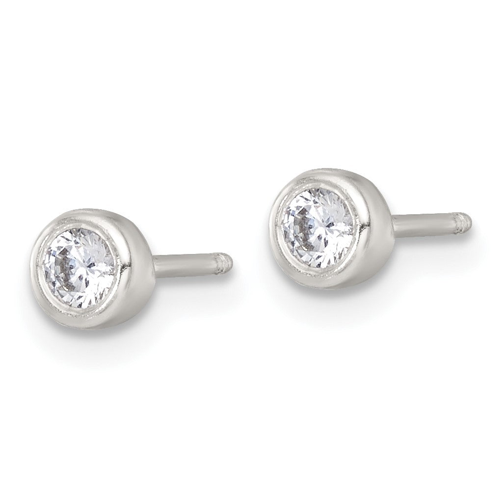 Sterling Silver Polished 4mm White CZ Childrens 14 inch Necklace and Post Earrings Set