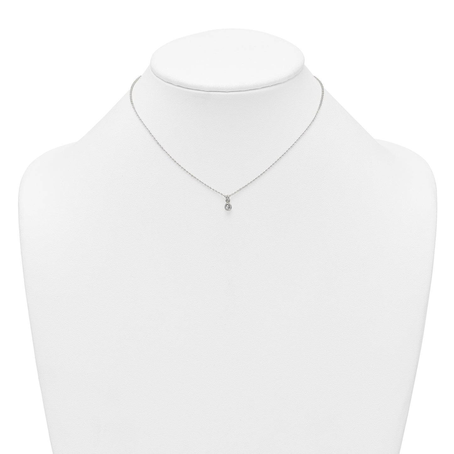 Sterling Silver Polished 4mm White CZ Childrens 14 inch Necklace and Post Earrings Set