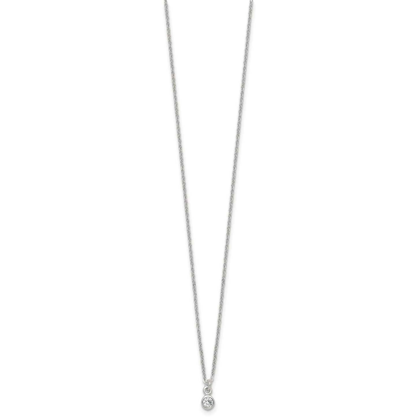 Sterling Silver Polished 4mm White CZ Childrens 14 inch Necklace and Post Earrings Set