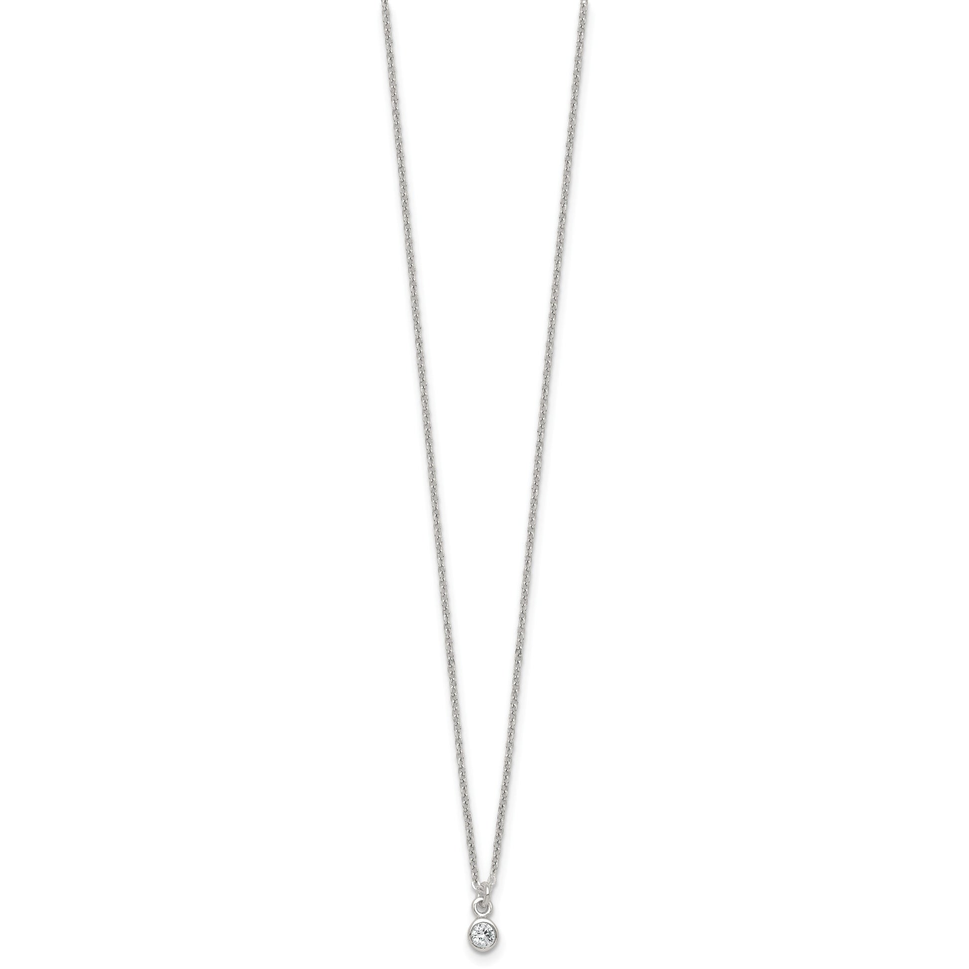 Sterling Silver Polished 4mm White CZ Childrens 14 inch Necklace and Post Earrings Set