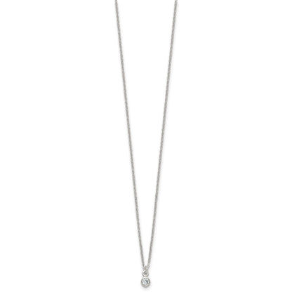 Sterling Silver Polished 4mm White CZ Childrens 14 inch Necklace and Post Earrings Set