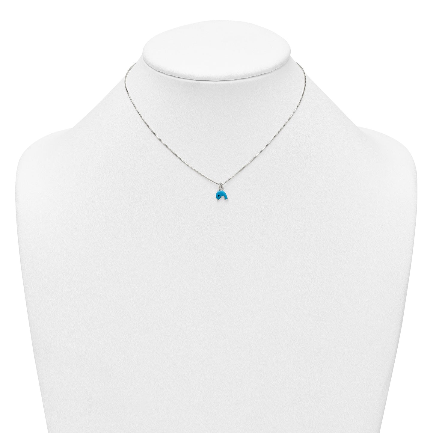 Sterling Silver Polished Blue and Black Enameled Dolphin Childrens 14 inch Necklace and Post Earrings Set