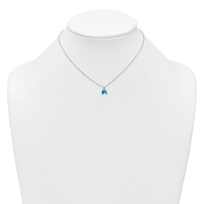 Sterling Silver Polished Blue and Black Enameled Dolphin Childrens 14 inch Necklace and Post Earrings Set