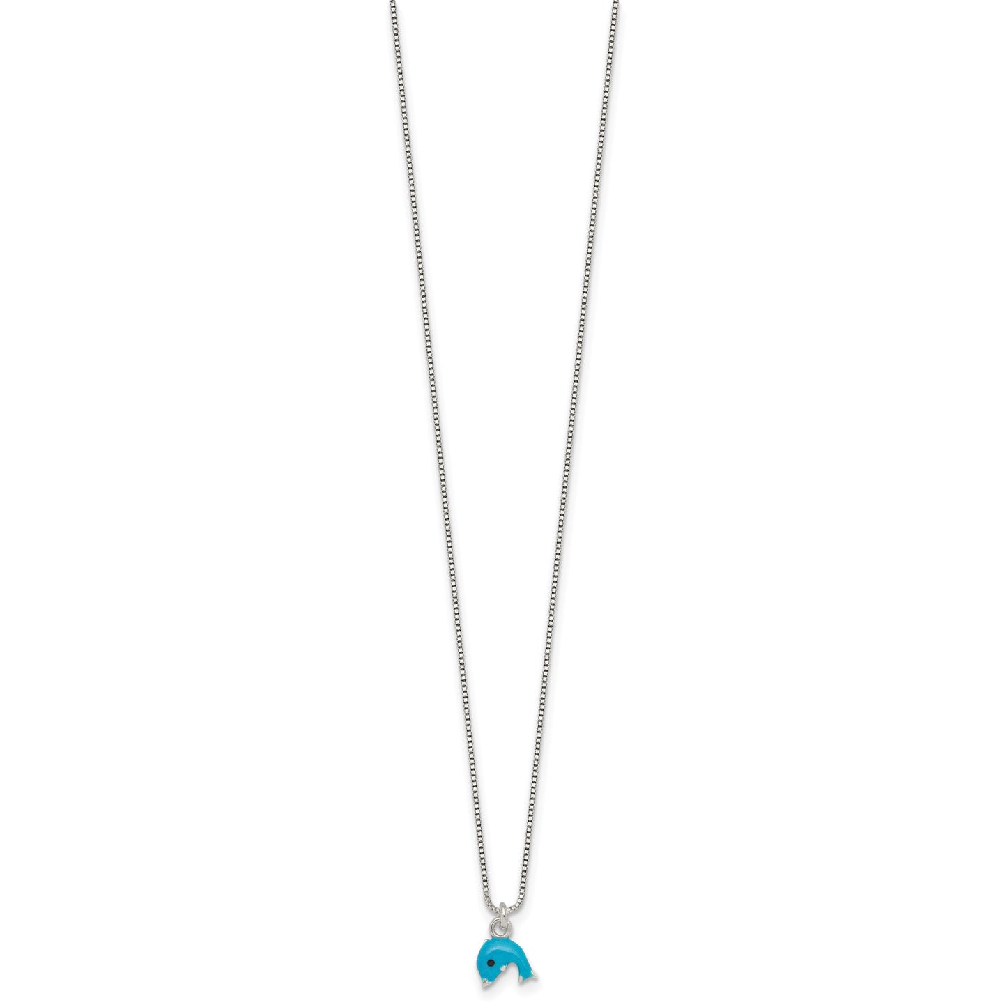 Sterling Silver Polished Blue and Black Enameled Dolphin Childrens 14 inch Necklace and Post Earrings Set
