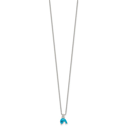 Sterling Silver Polished Blue and Black Enameled Dolphin Childrens 14 inch Necklace and Post Earrings Set