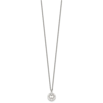 Sterling Silver Polished and Textured Butterfly in Heart Childrens 14 inch Necklace and Post Earrings Set