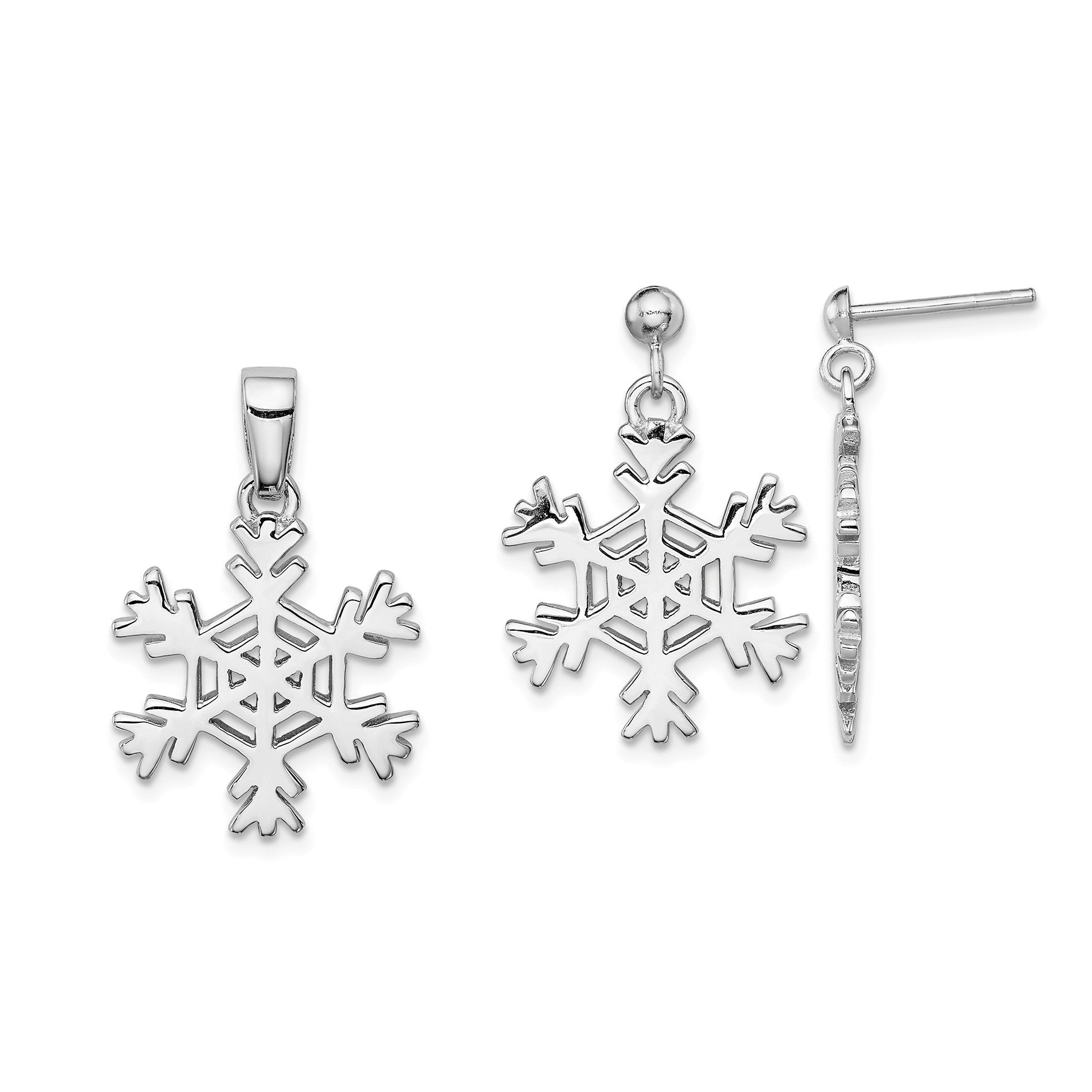 Sterling Silver Rhodium-plated Snowflake Earrings and Pendant Set