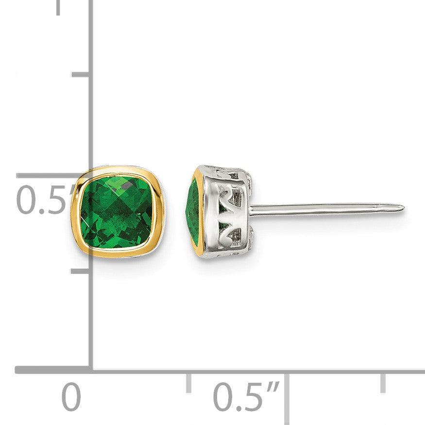 Shey Couture Sterling Silver Rhodium-plated with 14k Accent Created Emerald Square Stud Earrings