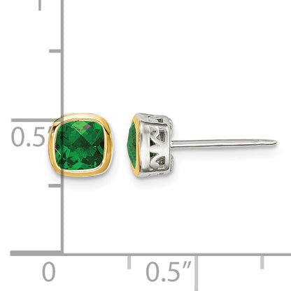 Shey Couture Sterling Silver Rhodium-plated with 14k Accent Created Emerald Square Stud Earrings