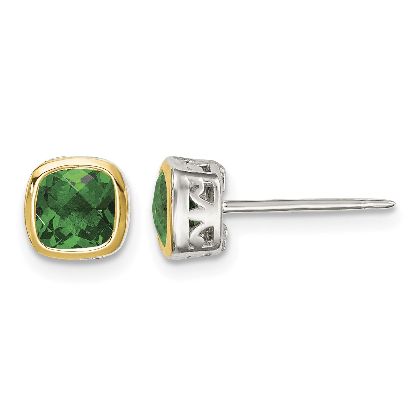 Shey Couture Sterling Silver Rhodium-plated with 14k Accent Created Emerald Square Stud Earrings
