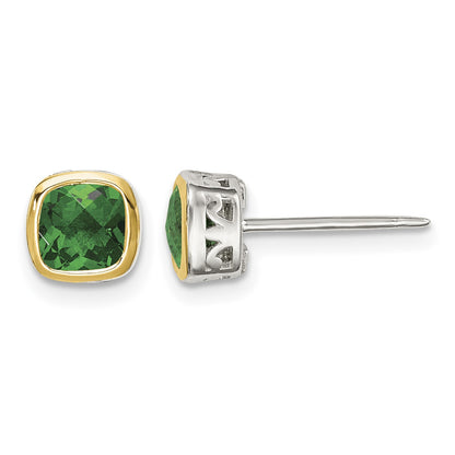 Shey Couture Sterling Silver Rhodium-plated with 14k Accent Created Emerald Square Stud Earrings