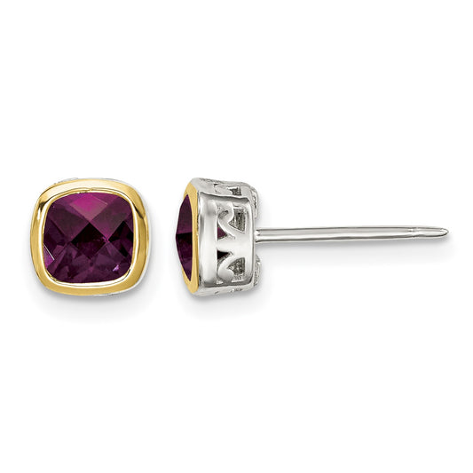 Shey Couture Sterling Silver Rhodium-plated with 14k Accent Rhodolite Garnet Square Stud Earrings