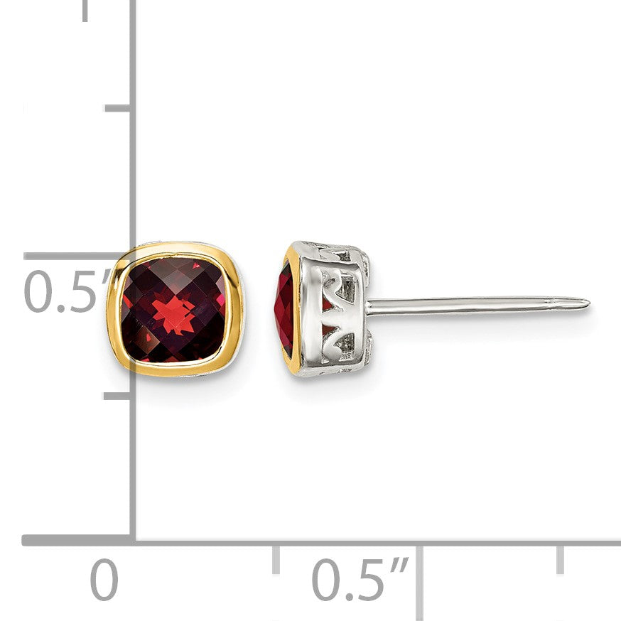 Shey Couture Sterling Silver Rhodium-plated with 14k Accent Garnet Square Stud Earrings