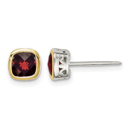Shey Couture Sterling Silver Rhodium-plated with 14k Accent Garnet Square Stud Earrings