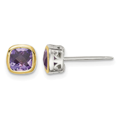 Shey Couture Sterling Silver Rhodium-plated with 14k Accent Amethyst Square Stud Earrings