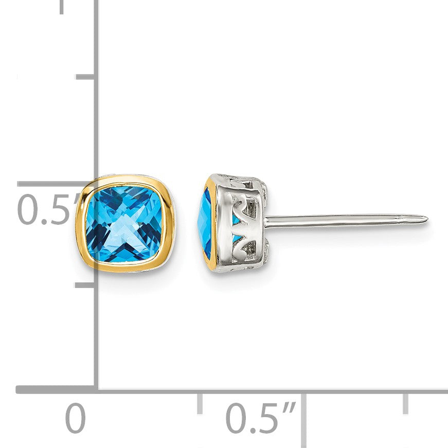 Shey Couture Sterling Silver Rhodium-plated with 14k Accent Light Swiss Blue Topaz Square Stud Earrings