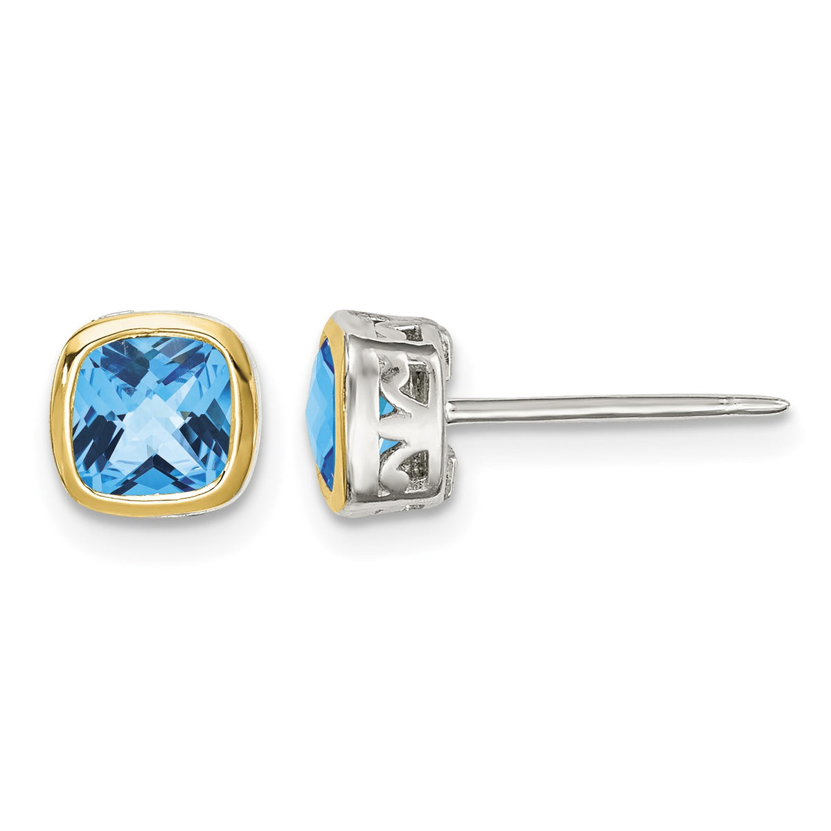 Shey Couture Sterling Silver Rhodium-plated with 14k Accent Light Swiss Blue Topaz Square Stud Earrings