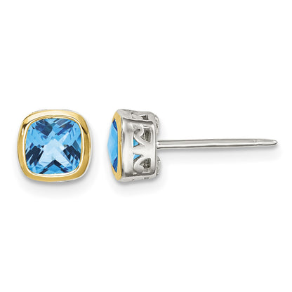 Shey Couture Sterling Silver Rhodium-plated with 14k Accent Light Swiss Blue Topaz Square Stud Earrings