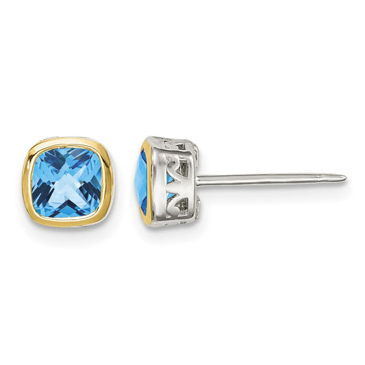 Shey Couture Sterling Silver Rhodium-plated with 14k Accent Light Swiss Blue Topaz Square Stud Earrings