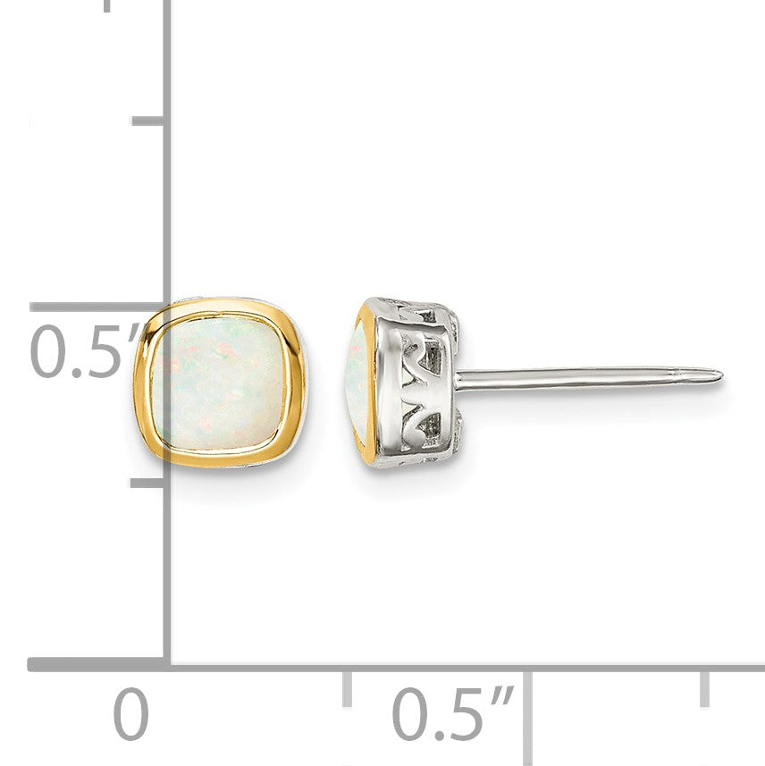 Shey Couture Sterling Silver Rhodium-plated with 14k Accent Milky Opal Square Stud Earrings