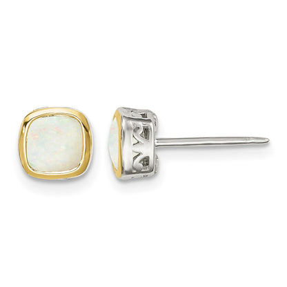 Shey Couture Sterling Silver Rhodium-plated with 14k Accent Milky Opal Square Stud Earrings