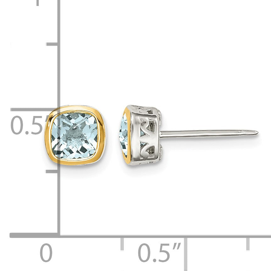 Shey Couture Sterling Silver Rhodium-plated with 14k Accent Aquamarine Square Stud Earrings