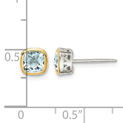 Shey Couture Sterling Silver Rhodium-plated with 14k Accent Aquamarine Square Stud Earrings
