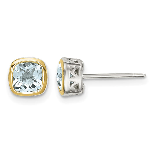 Shey Couture Sterling Silver Rhodium-plated with 14k Accent Aquamarine Square Stud Earrings