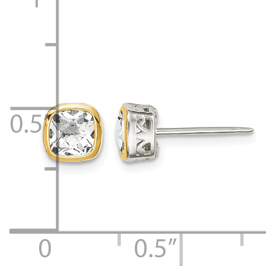 Shey Couture Sterling Silver Rhodium-plated with 14k Accent White Topaz Square Stud Earrings