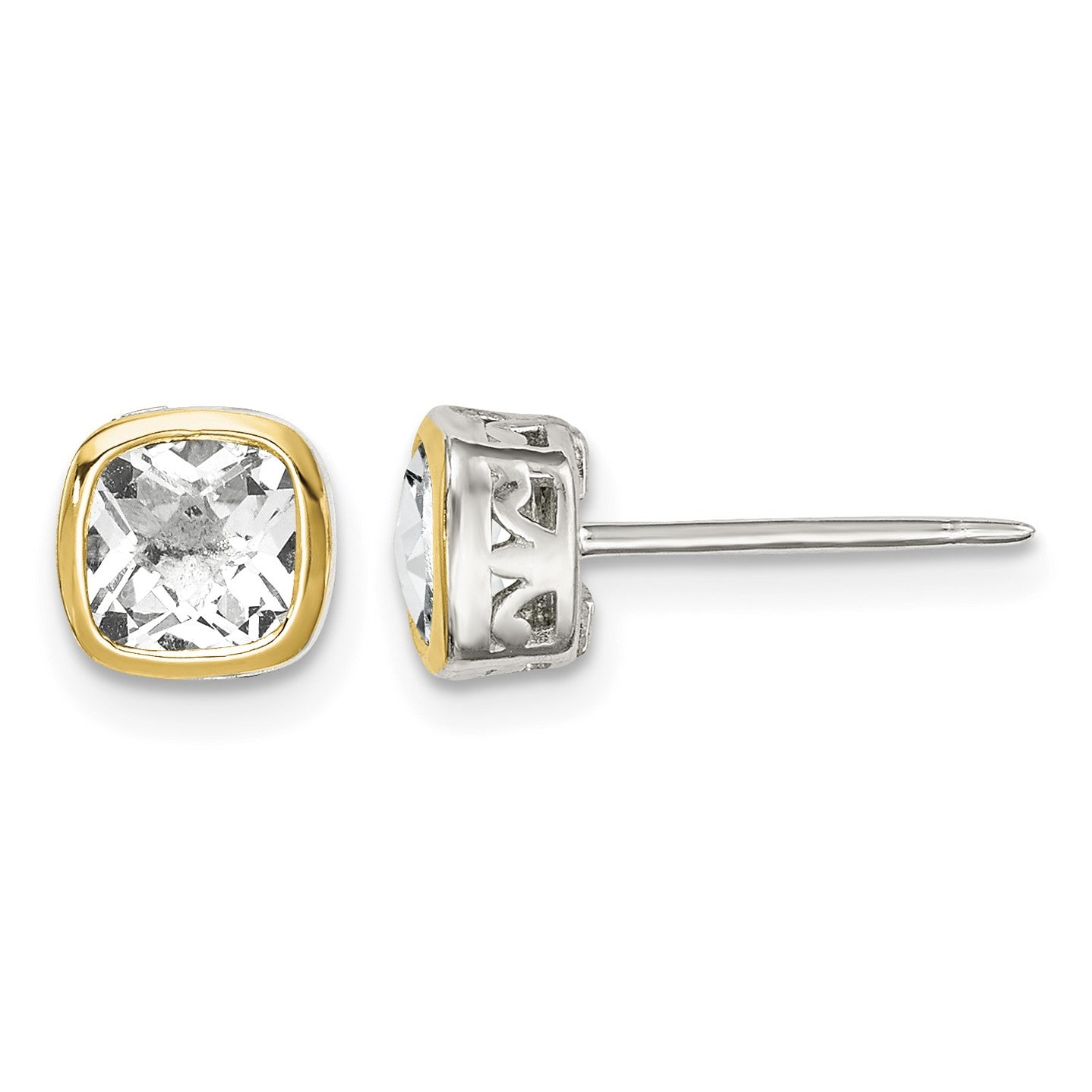 Shey Couture Sterling Silver Rhodium-plated with 14k Accent White Topaz Square Stud Earrings