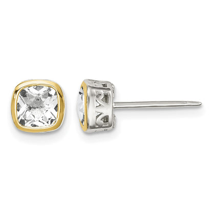 Shey Couture Sterling Silver Rhodium-plated with 14k Accent White Topaz Square Stud Earrings