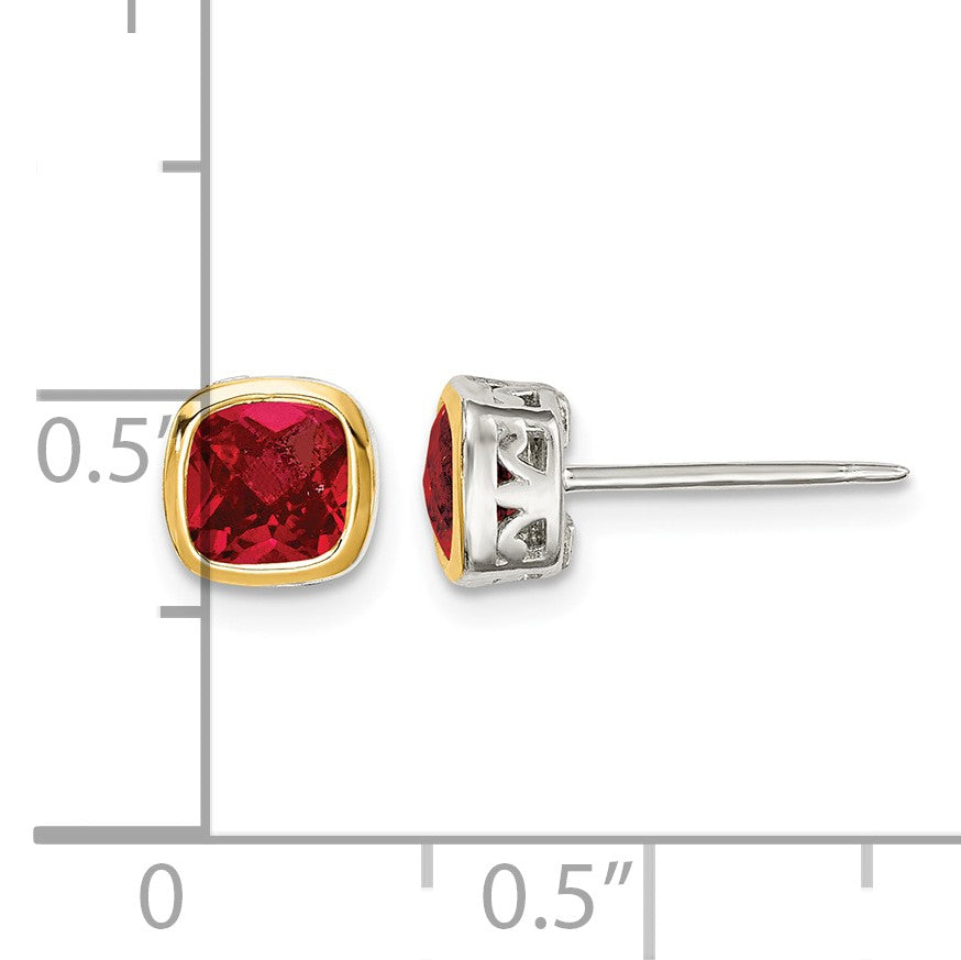 Shey Couture Sterling Silver Rhodium-plated with 14k Accent Created Ruby Square Stud Earrings