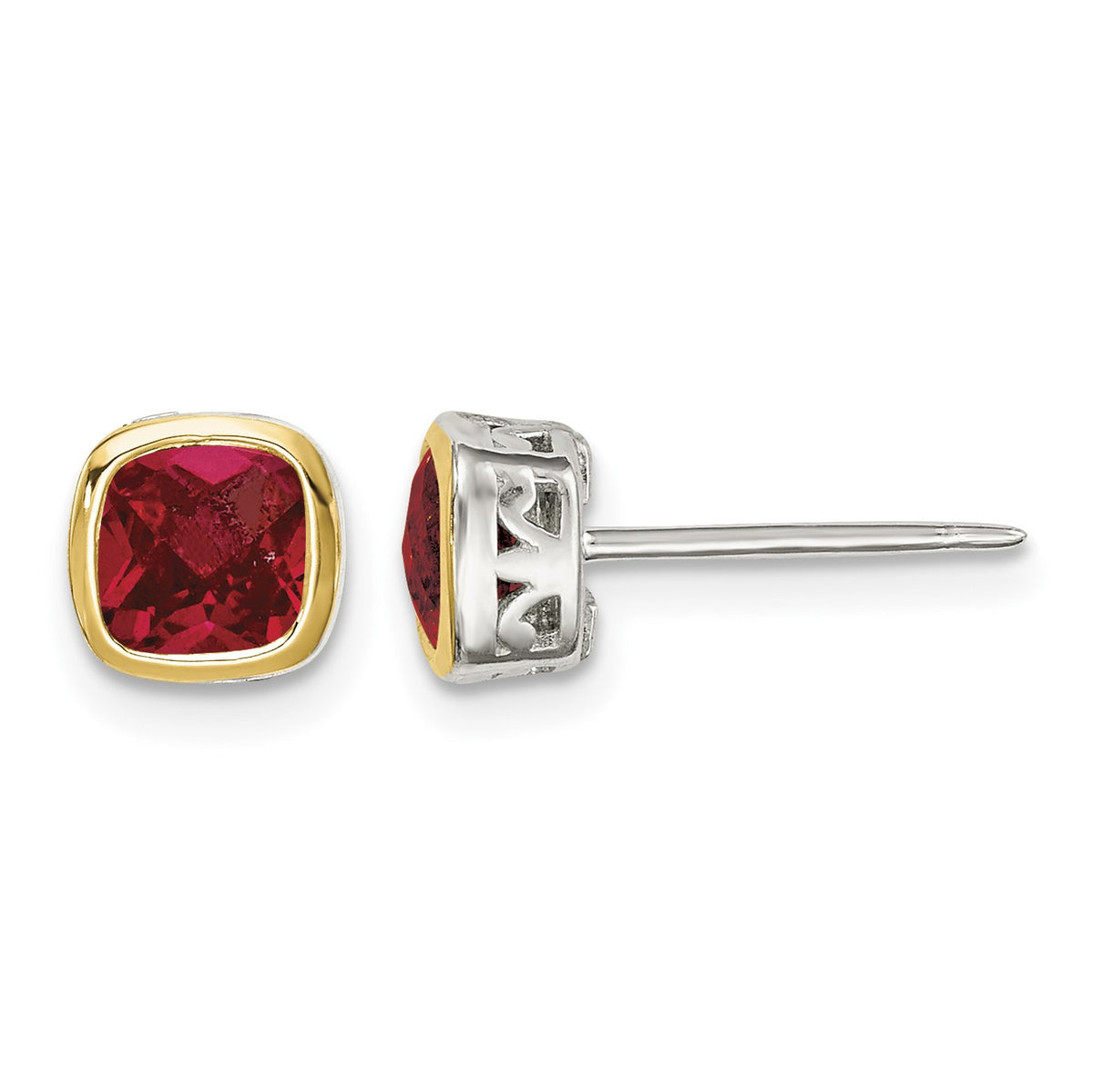 Shey Couture Sterling Silver Rhodium-plated with 14k Accent Created Ruby Square Stud Earrings