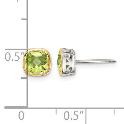 Shey Couture Sterling Silver Rhodium-plated with 14k Accent Peridot Square Stud Earrings