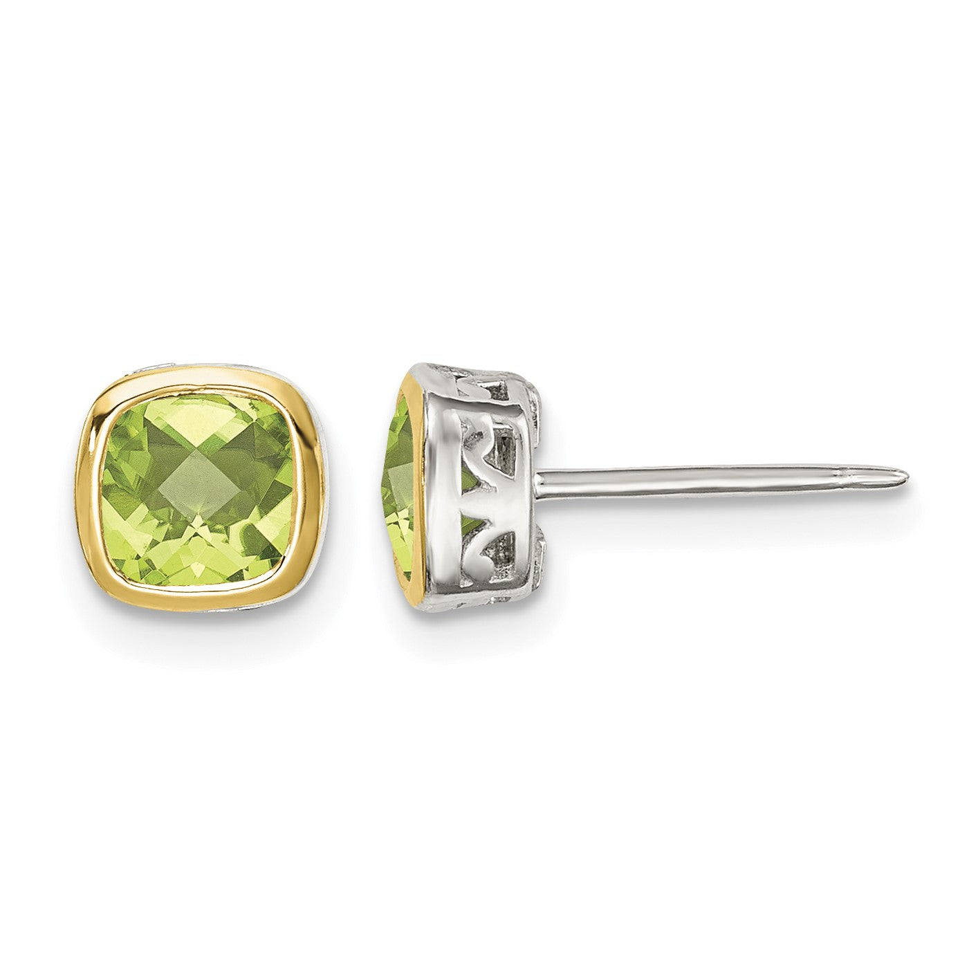 Shey Couture Sterling Silver Rhodium-plated with 14k Accent Peridot Square Stud Earrings