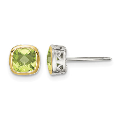 Shey Couture Sterling Silver Rhodium-plated with 14k Accent Peridot Square Stud Earrings