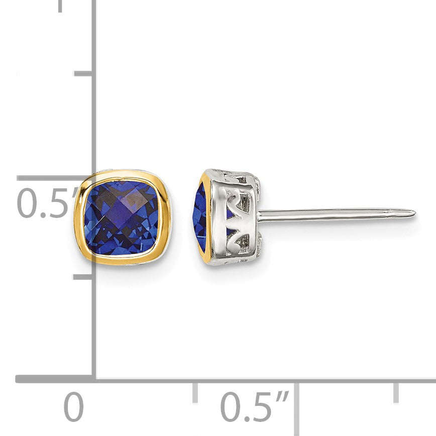 Shey Couture Sterling Silver Rhodium-plated with 14k Accent Created Sapphire Square Stud Earrings