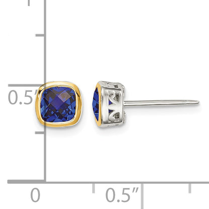 Shey Couture Sterling Silver Rhodium-plated with 14k Accent Created Sapphire Square Stud Earrings