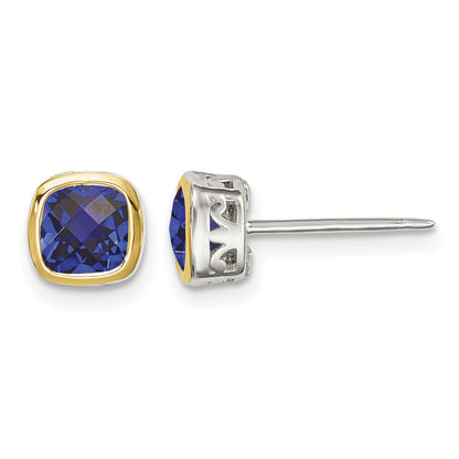 Shey Couture Sterling Silver Rhodium-plated with 14k Accent Created Sapphire Square Stud Earrings