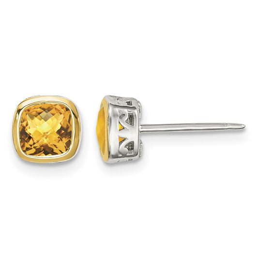 Shey Couture Sterling Silver Rhodium-plated with 14k Accent Citrine Square Stud Earrings
