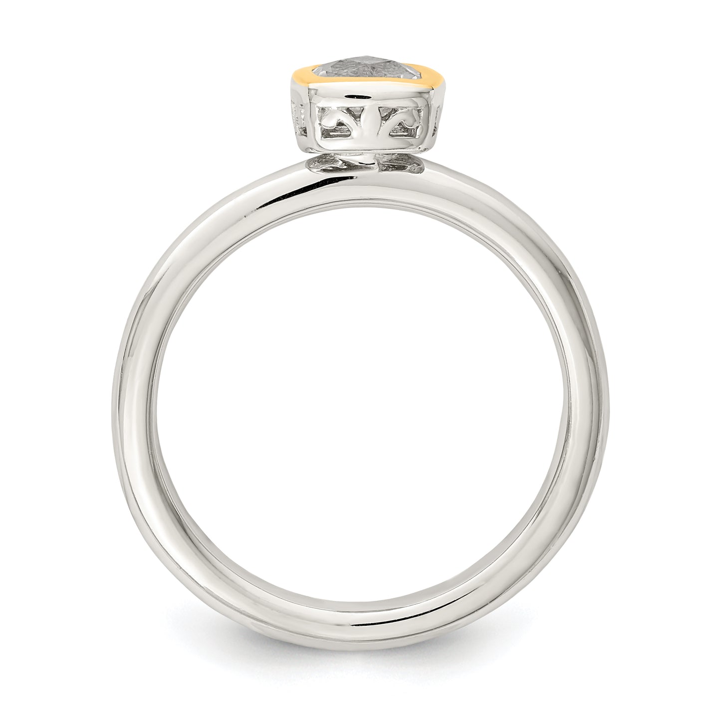 Sterling Silver Rhodium-plated with 14K Accent  Cushion-cut White Topaz Ring