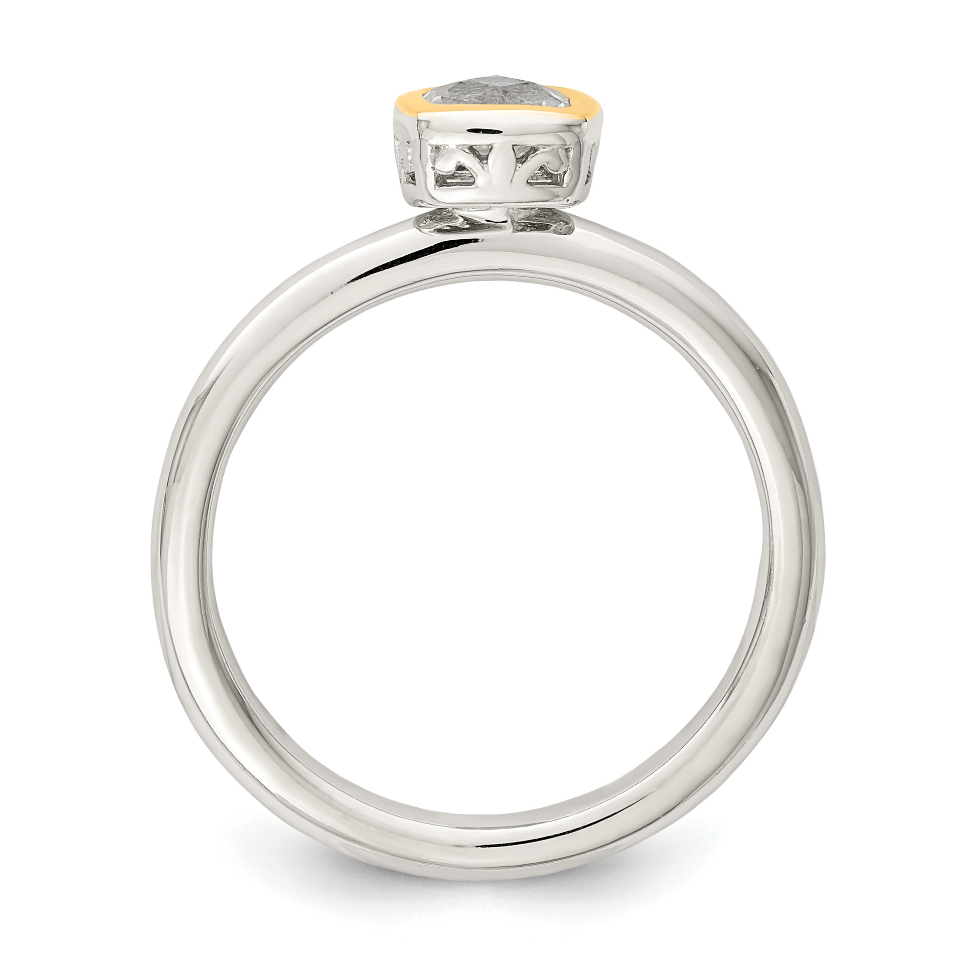 Sterling Silver Rhodium-plated with 14K Accent  Cushion-cut White Topaz Ring