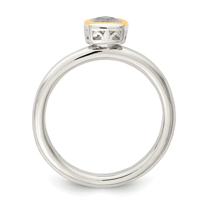 Sterling Silver Rhodium-plated with 14K Accent  Cushion-cut White Topaz Ring