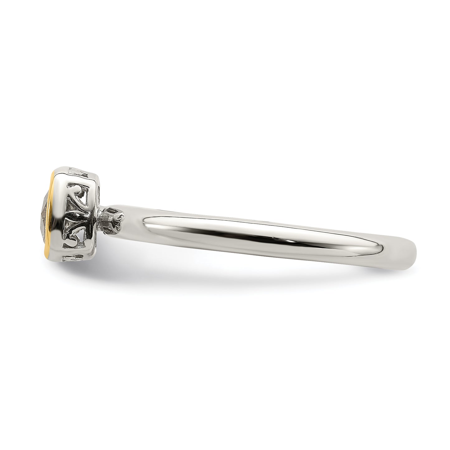 Sterling Silver Rhodium-plated with 14K Accent  Cushion-cut White Topaz Ring